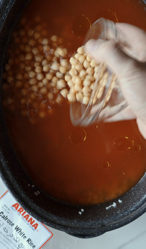 adding chickpeas to the Calrose rice and mung beans